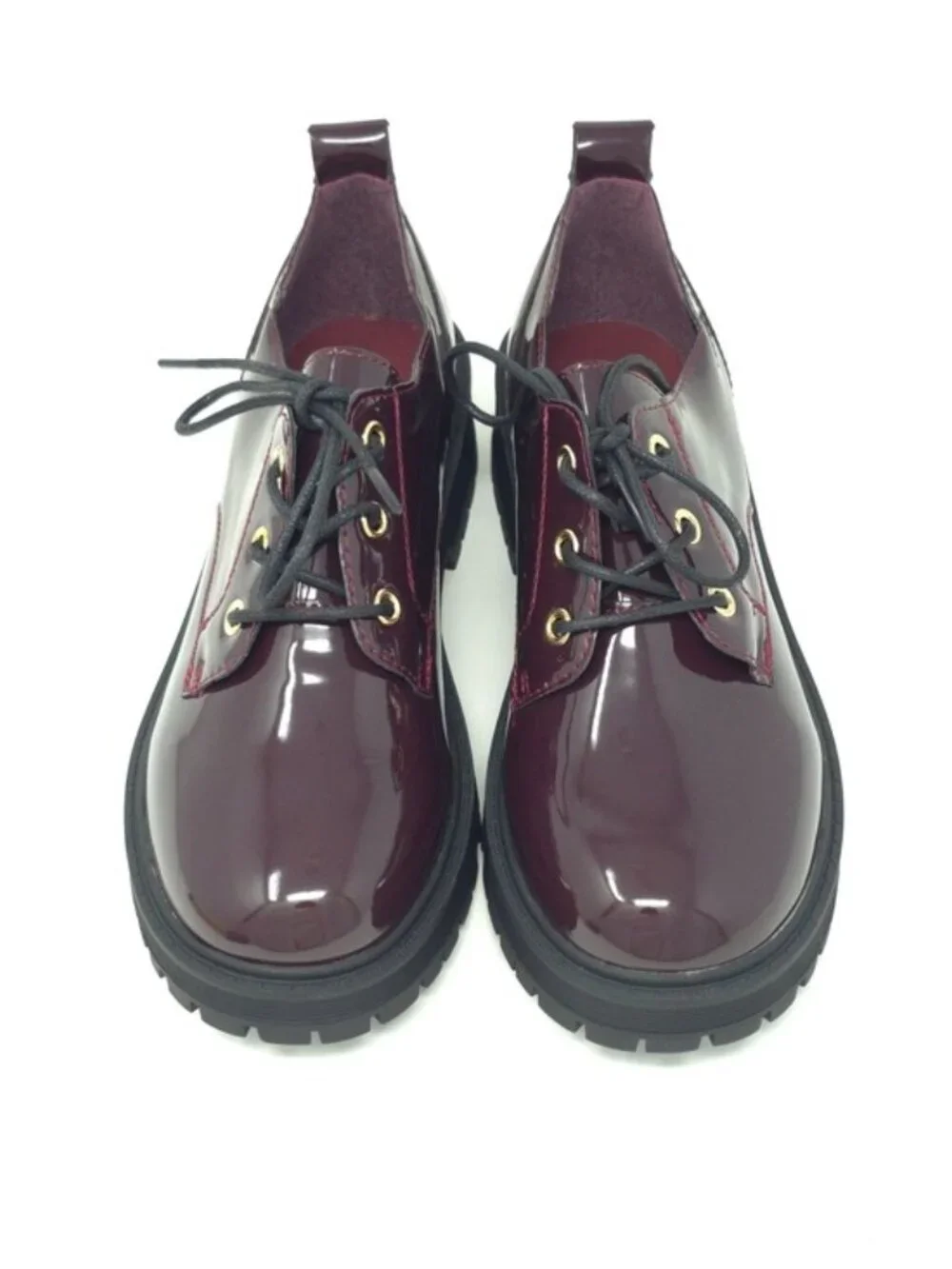 Chunky Platform Faux Leather Oxford Patent Wine Lug Sole Lace Up - Picture 11 of 11